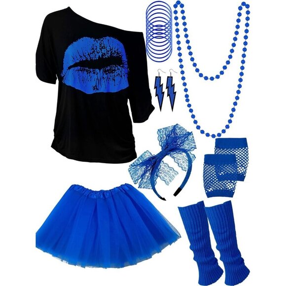 Other - 80s Costume Set for Women Neon T Shirt Tutu Skirt Accessories Party
